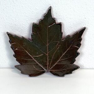 Silver Maple Leaf Handmade Pottery Trivet Artisan Signed K.H. 2000